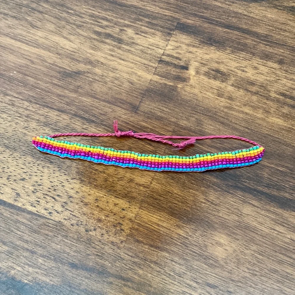 Y2K Rainbow Beaded Choker Necklace Boho 1990s 2000s Lizzie McGuire One Size EUC